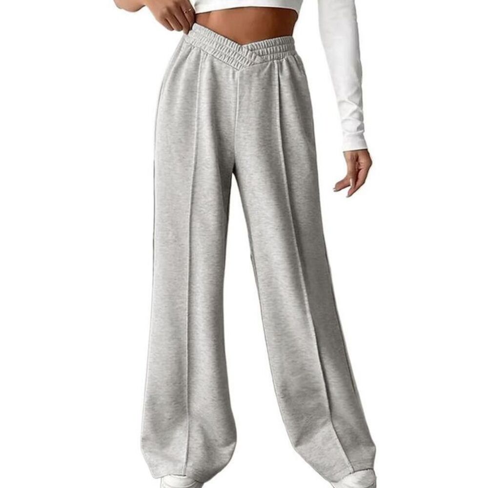 Women's High Rise V Crossover Crotch Loose Wide Leg Jogger Sweatpants